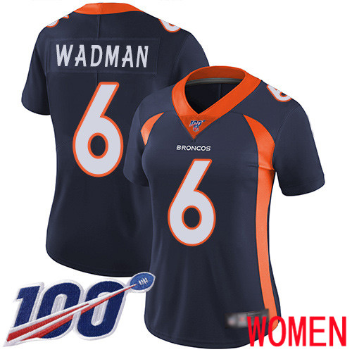 Women Denver Broncos 6 Colby Wadman Navy Blue Alternate Vapor Untouchable Limited Player 100th Season Football NFL Jersey